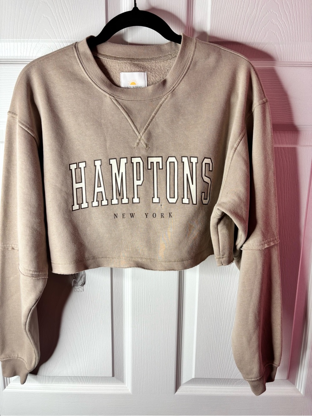Lazy Sunday Hamptons New York Cropped Sweatshirt Taupe L